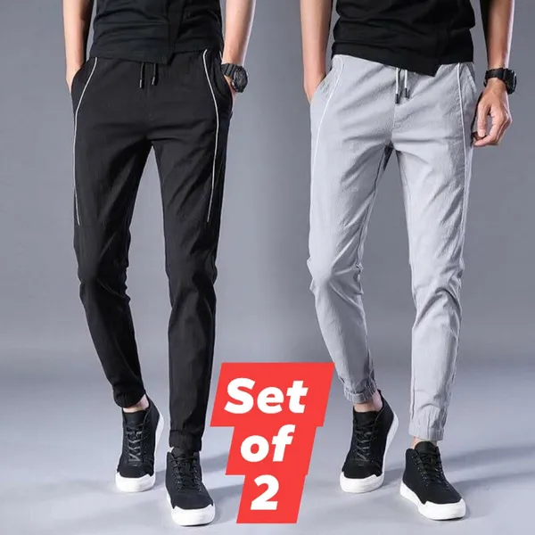 Men's Summer Lightweight Comfortable Wrinkle Stretchable Joggers (Set Of 2 Piece)